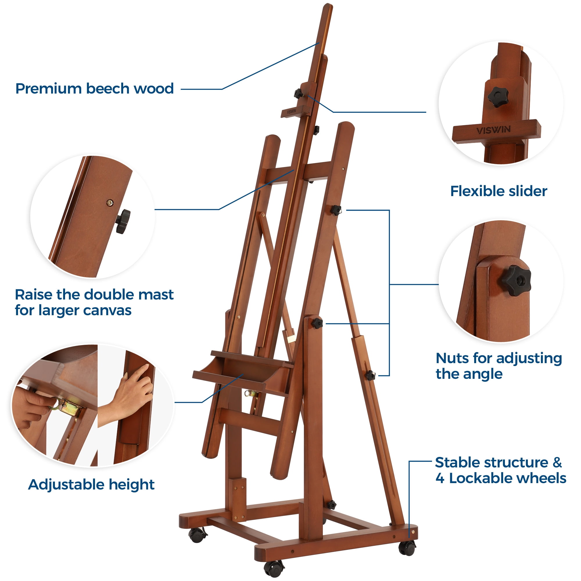 VISWIN Heavy-Duty Extra Large Wood H Frame Easel, Hold Canvas to 82"-Walnut