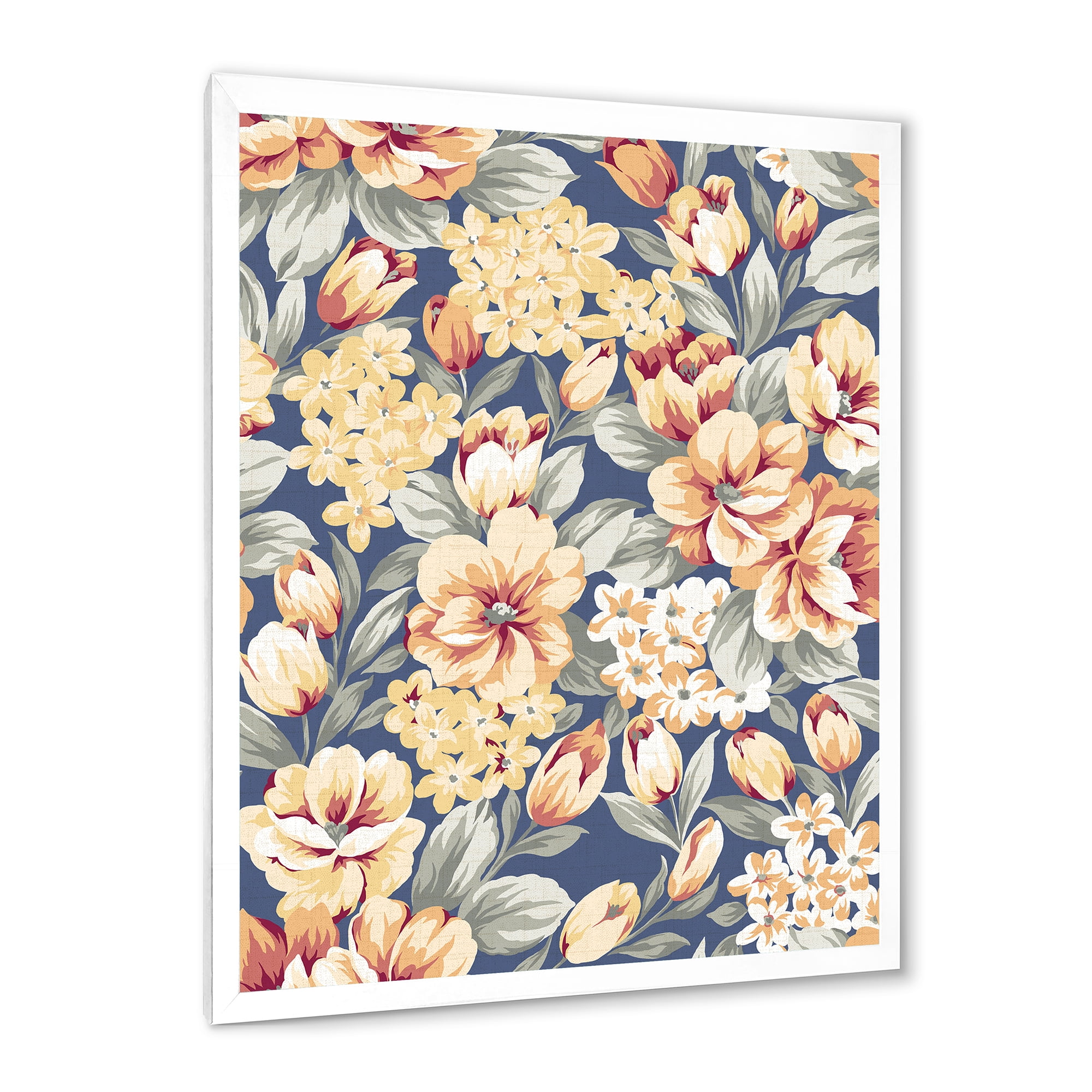 Designart 'Vintage Orange and Yellow Flowers' Traditional Framed Art Print