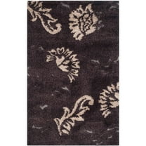 SAFAVIEH Florida Garnet Floral Shag Area Rug, Dark Brown/Smoke, 3'3" x 5'3"