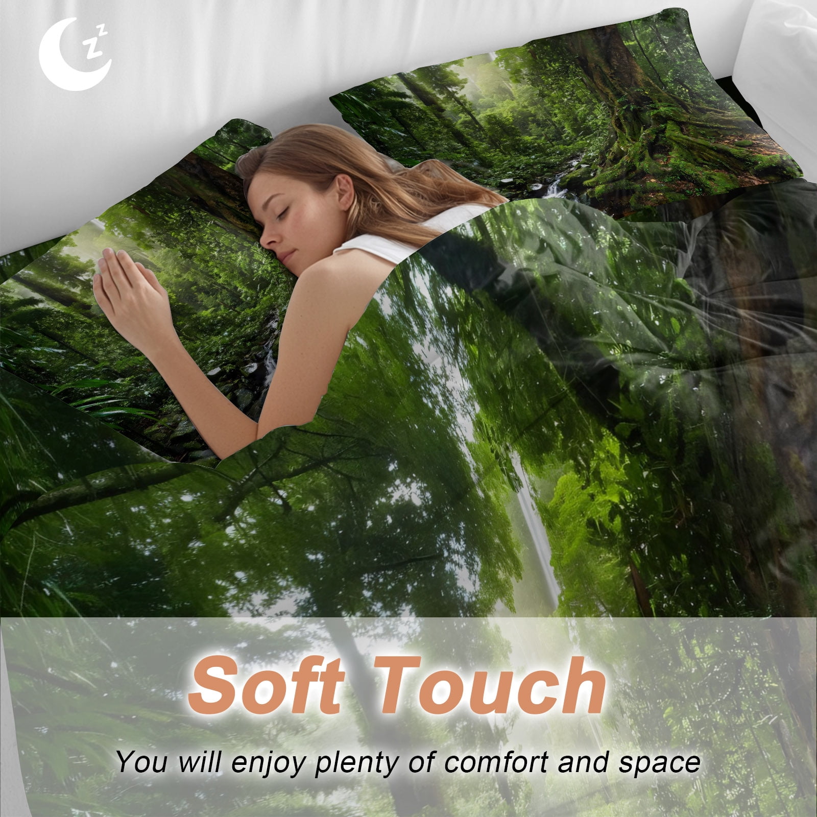 Forest Queen Duvet Cover Set, Landscapes Tree Streams 4 Piece Microfiber Bedding Set with Zipper Closure, Bed Sheet and 2 Pillow Shams, Soft Bedding Cover