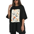 thumbnail image 4 of Plus Size Shirt for Women Black Tops for Women Short Sleeves Shirt for Women Flower 12 T Shirt Crewneck Shirt for Women XS, 4 of 5