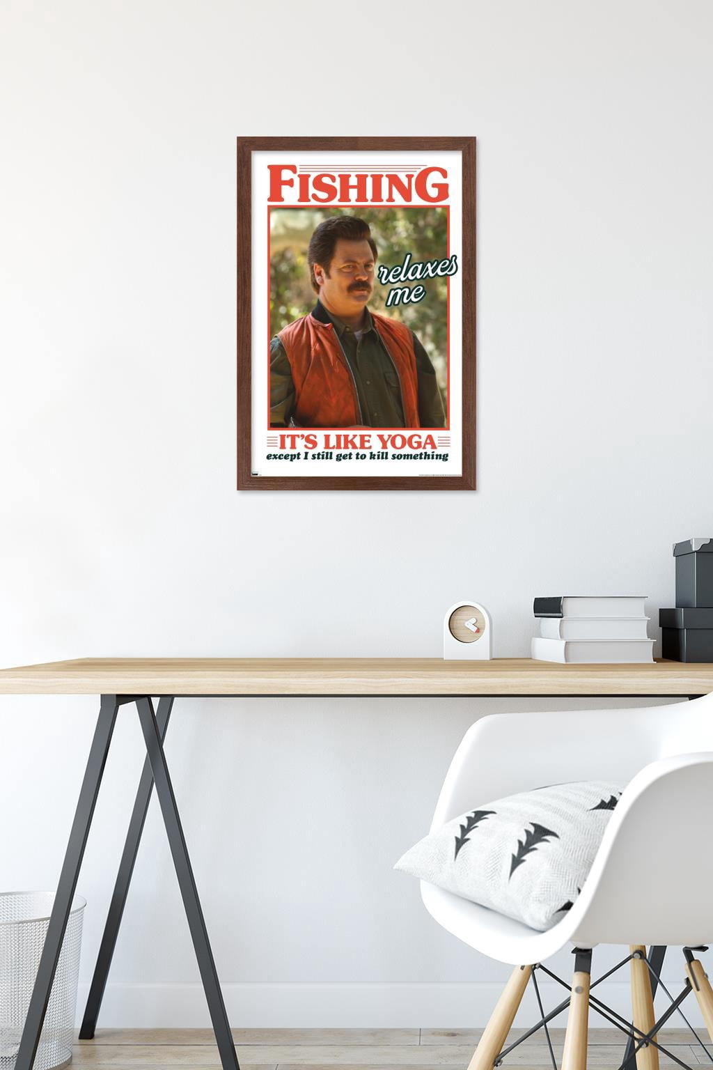 Parks and Recreation - Ron Swanson Fishing Wall Poster, 14.725" x 22.375" Framed