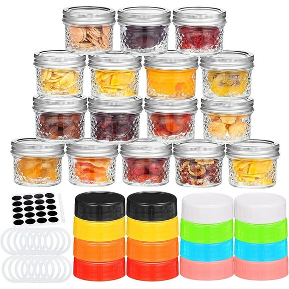 16 Pack Mini Mason Jars Glass Canning Jars,4 OZ Jelly Jars With Regular Lids,Ideal for Honey,Jam,Wedding Favors, Shower Candle, Baby Food, Small Spice Jars