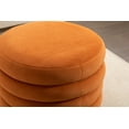 thumbnail image 6 of Velvet Fabric Round Ottoman Footstool with Wooden Shelving, Built-In 54l Large Capacity Storage Space for Store Daily Supplies, Orange, 6 of 9