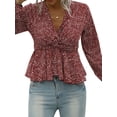 thumbnail image 3 of Blouse à Pois Col en V Manches Longues Nœud devant pour Femmes, 3 of 7