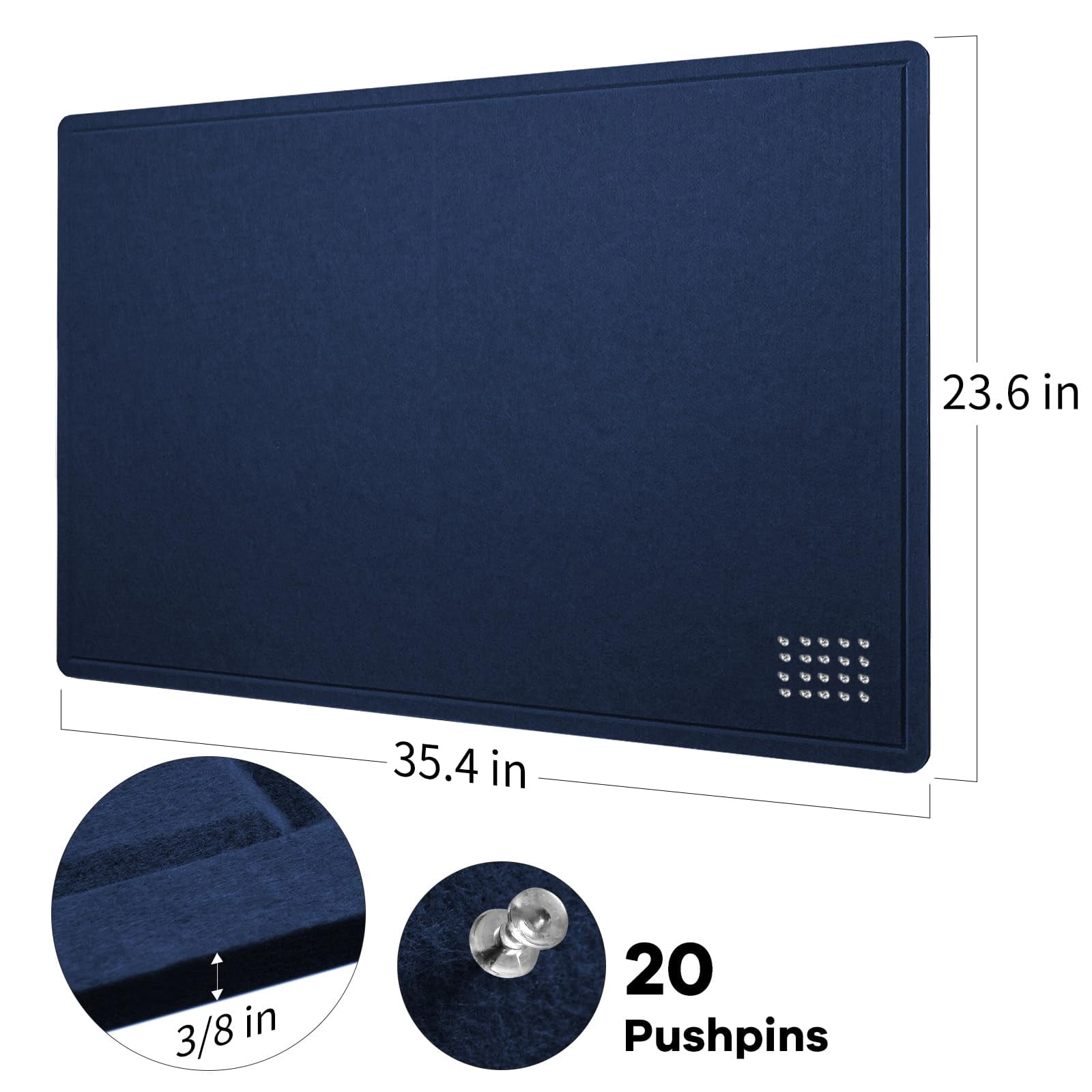 Bulletin Board  36 X 24 Inches Felt - Decorative Pin Cork Alternative For Wall 3' 2' Foldable Self-adhesive Vision Prayer With 20 Pushpins Dark Blue