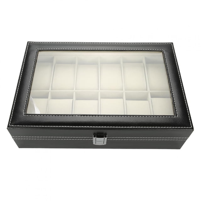 12 rejillas de cuero PU reloj vitrina caja de almacenamiento organizador reloj caja para presentación de joyería