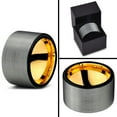 thumbnail image 4 of Tungsten Wedding Band Ring 12mm for Men Women Black & 18K Yellow Gold Plated Pipe Cut Brushed Polished Lifetime Guarantee, 4 of 4