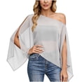 thumbnail image 4 of VBVC Women's One Shoulder Chiffon Split Sleeve Blouse , Ladies' Irregular Hem Flowy Party Top , Elegant Loose Casual Shirts For Women,White,S-2XL, 4 of 9