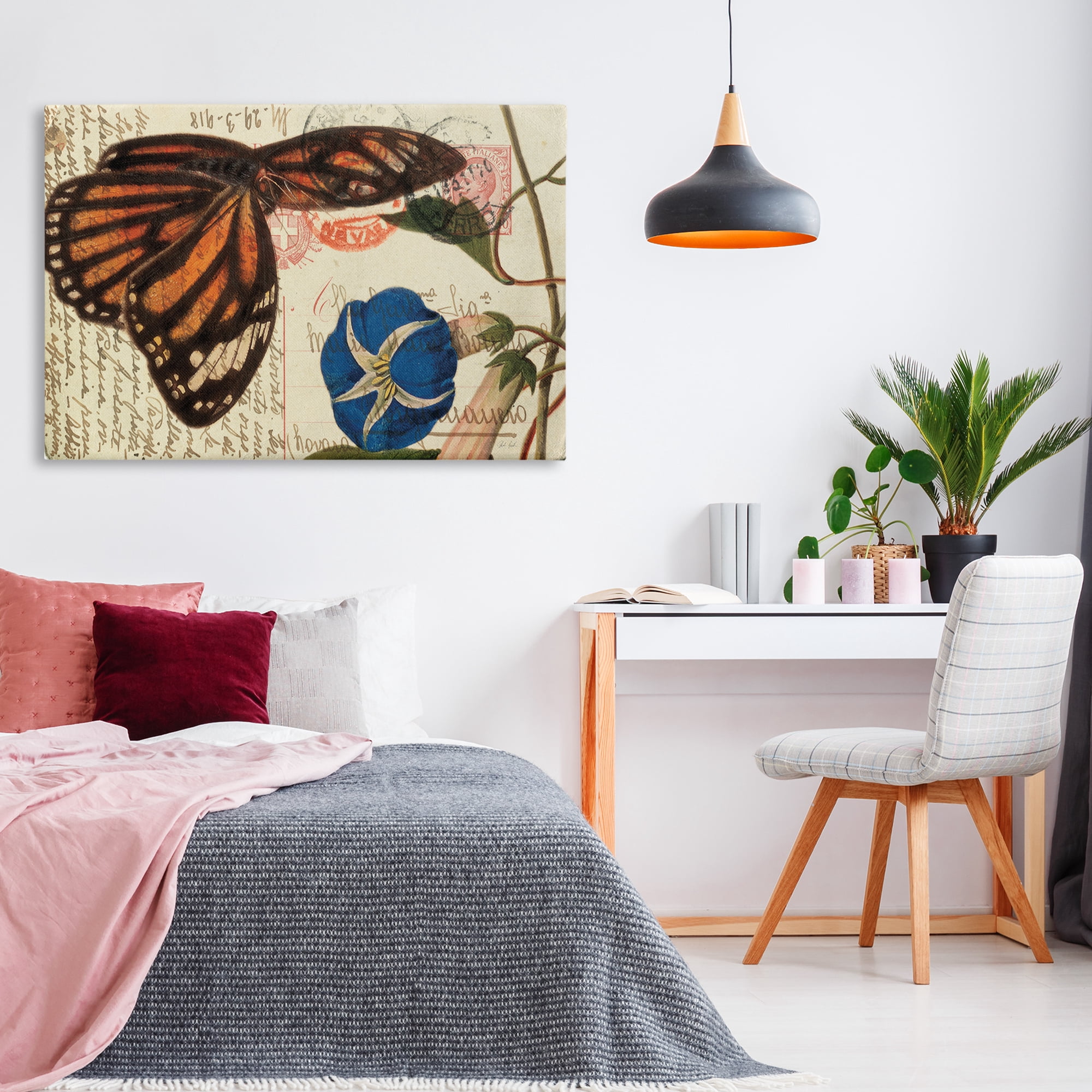 Stupell Industries Vintage Postcard & Fauna Insects Painting Wrapped Canvas Art Print Wall Art, 45 x 30