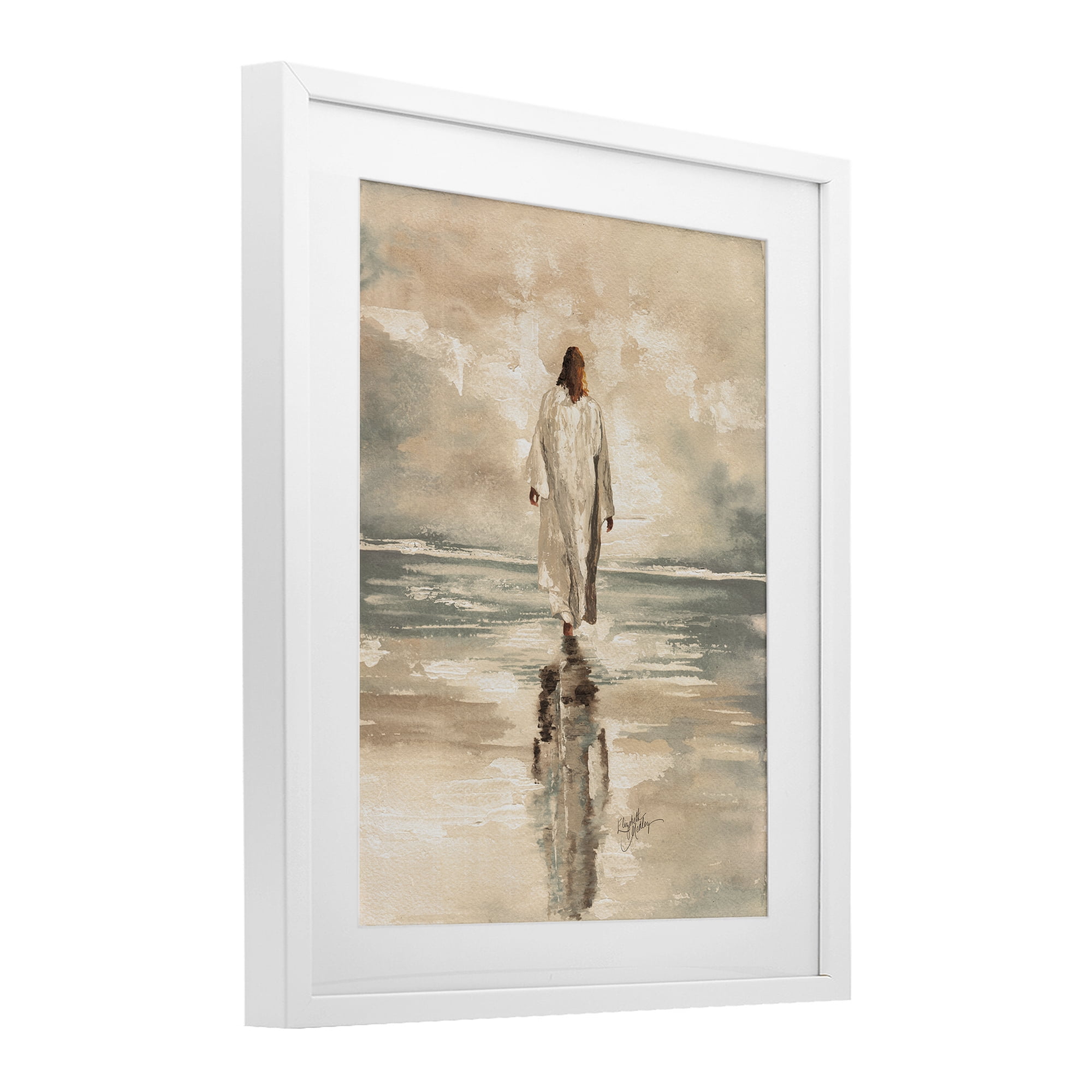 Stupell Industries Jesus Calms The Sea White Framed Print Under Glass, design by Elizabeth Medley
