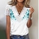 thumbnail image 4 of V Cuello Manga Corta Tops para las Mujeres Tops de Verano V Cuello, Moda Plegado Impreso Casual Botón Blusa Primavera, 4 of 5