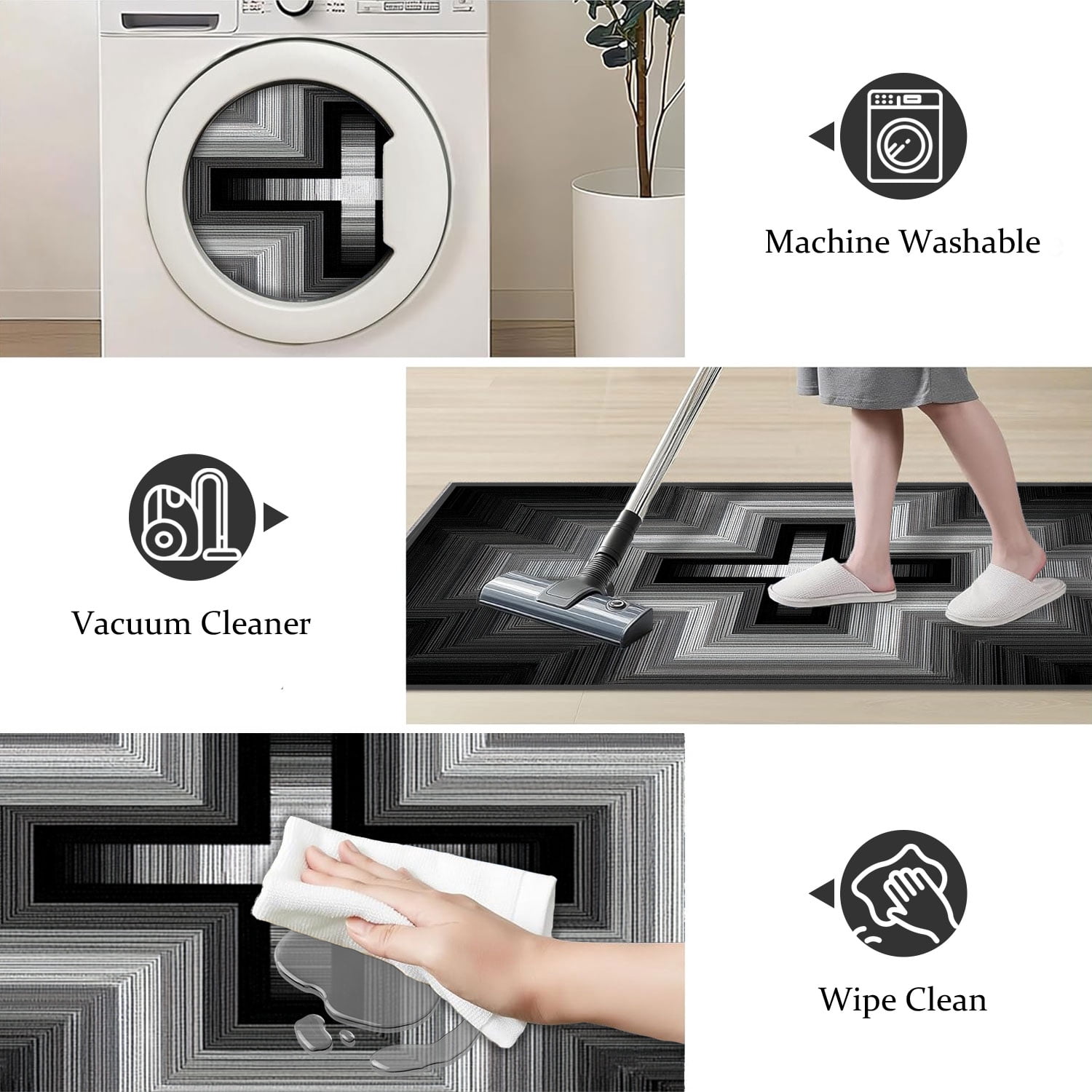 3 Piece Kitchen Rug Set, Non-Slip And Washable, Abstract Pattern Kitchen Hallway Rug, Soft And Comfortable, Suitable For Sinks, Floors, Entrances, Hallways and Bathrooms