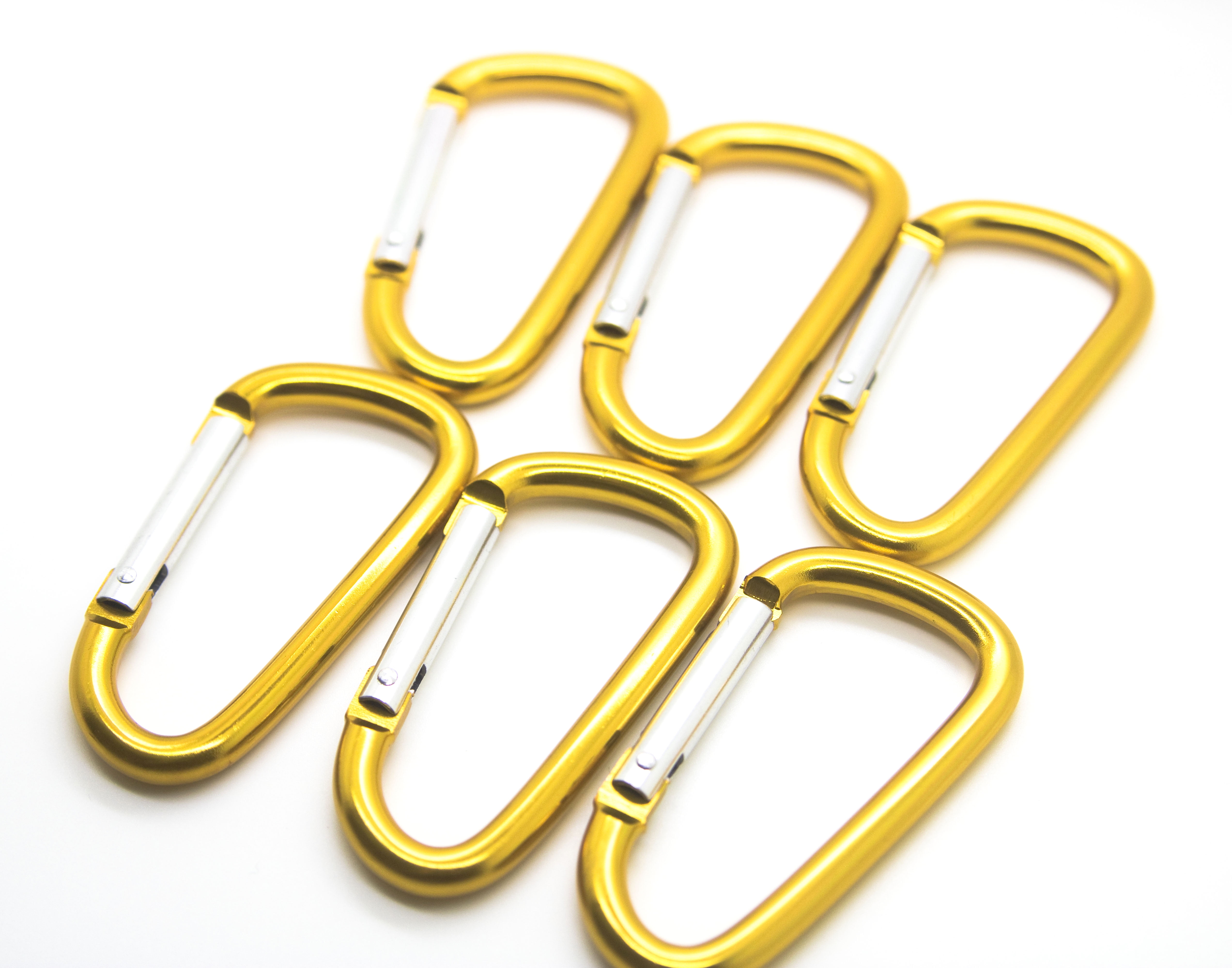 Pack 50 pcs - 3 inch Gold Aluminum Carabiner D Shape Buckle Pack, Keychain Clip, Spring Snap Key Chain Clip Hook Buckle