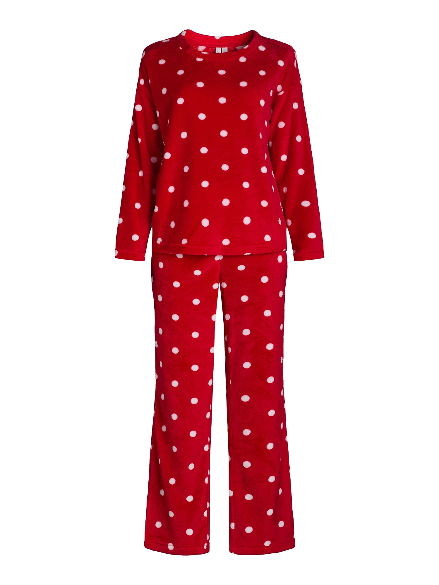Joyspun Women's Folded Giftable Plush Long Sleeve Top with Pant Pajamas Set, 2-Piece, Sizes S to 3X