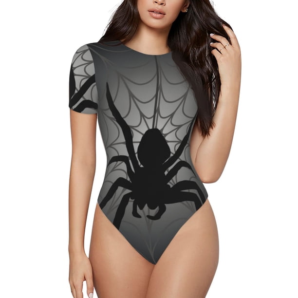 Fotbe Black Spiders Body de Mujer con Cuello Redondo y Mangas Cortas, Sin Mangas Ajustado, Suave, Cómodo y Básico-Large
