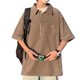 thumbnail image 2 of Camisa de manga corta bordada con cremallera para hombre Blusa informal simple con cuello vuelto para fiesta de citas Marrón L, 2 of 8
