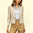 thumbnail image 6 of ClodeEU Women's Lapel Single Button 3/4 Sleeve Cropped Blazer,Lightweight Casual Work Jacket Beige,Women's Plus L, 6 of 8