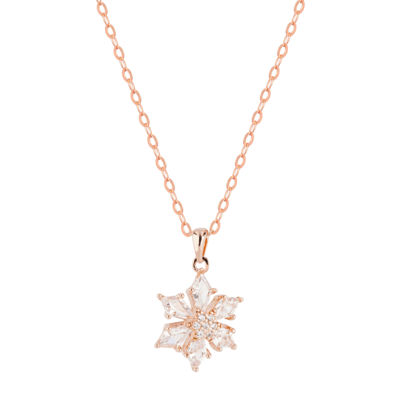 S925 Sterling Silver Snowflake Pendant Necklace, Rose Gold Tone with Crystal Clear Zirconia, Elegant Winter Jewelry Gift for Women