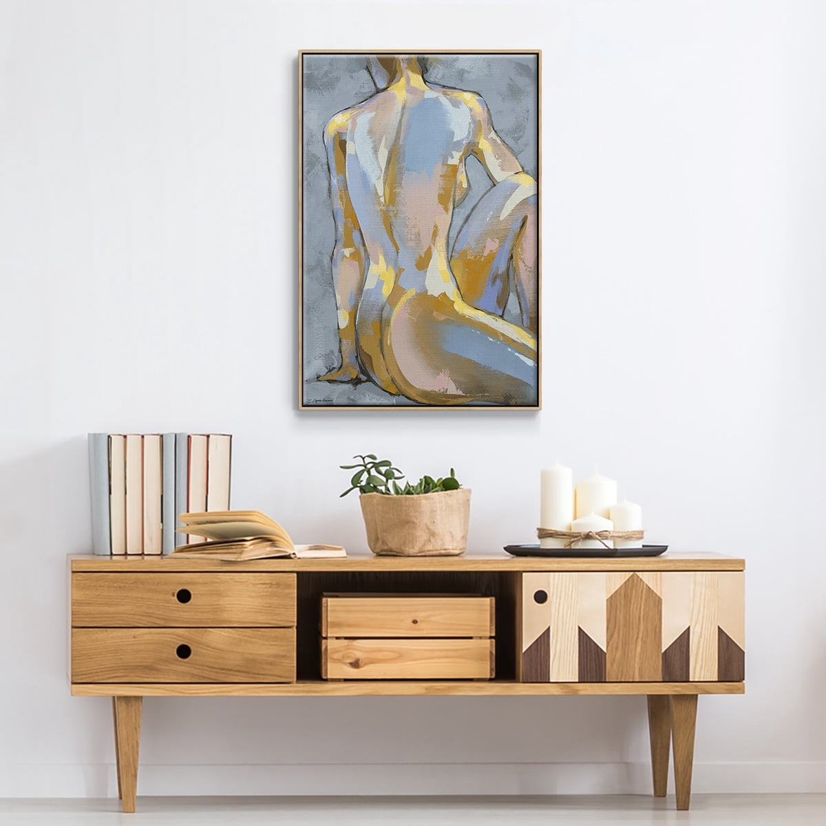 Grey Maiden II Framed Premium Gallery Wrapped Canvas - Ready to Hang - 25 x 37 - Natural Wood Floating Frame