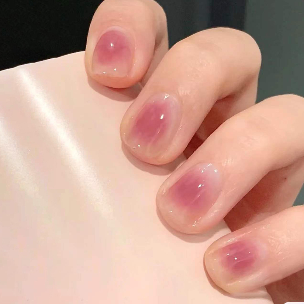 Transparent Nude Pink False Nail Wearable Pink Gradient Fake Nails