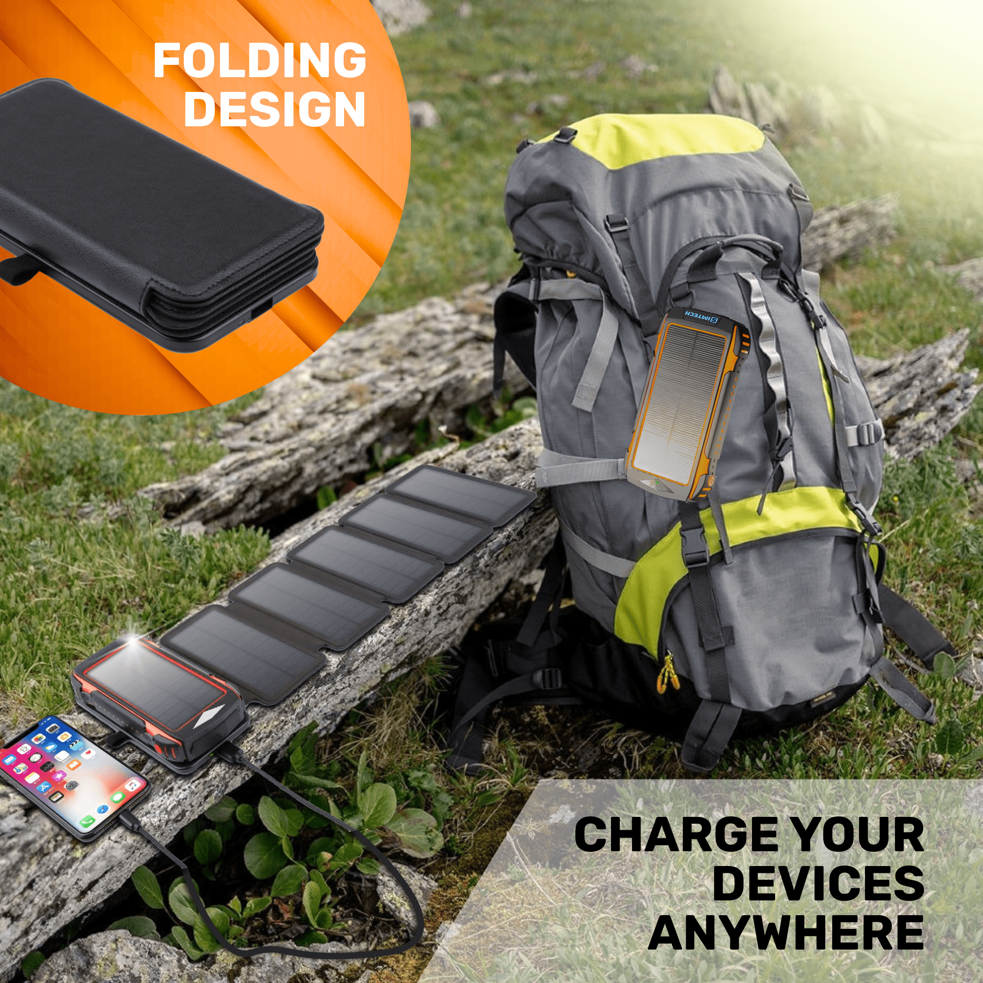 24000 mAh Solar Charger 7 Panels Detachable, Portable Solar Power Bank, with LED Light Flashlight, PD20W & QC18W Fast Charging Type C, Dual 5V USB Ports for Outdoor Camping Hiking P54 Waterproof
