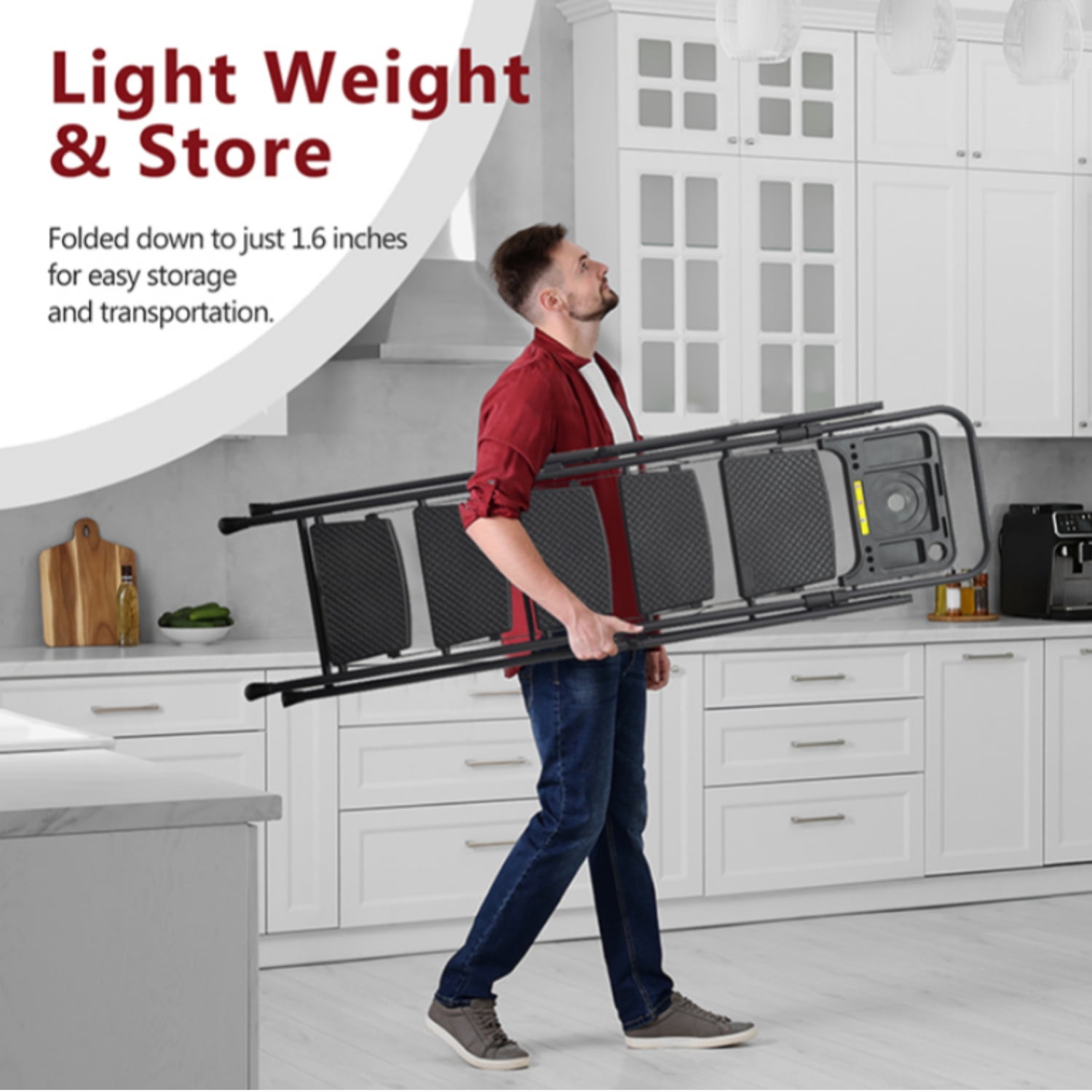Alvantor 5 Step Ladder, Portable Steel Folding Ladder with Tool Tray and Handrails Black