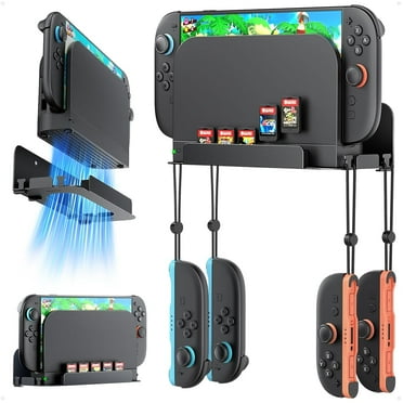 Metal Wall Mount for Nintendo Switch 2 Console, Switch 2 Organizer Shelf Base Kit Behind TV, Switch 2 Accessories with 5 Card Slots and 4 Joy-con Hanger, Carbon Black
