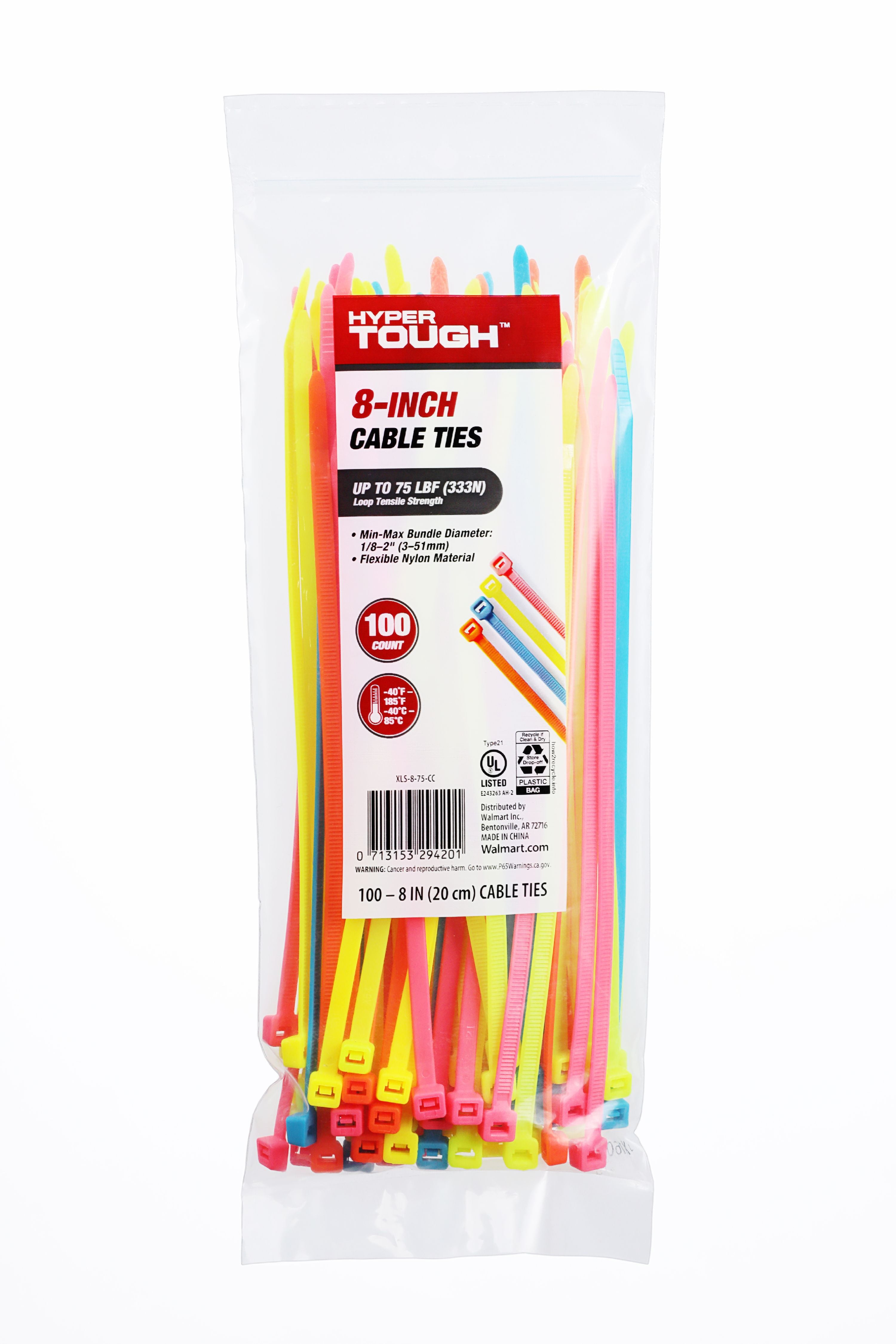 100 pcs 8 Inch Cable Ties Nylon Plastic Wrap Zip Ties 75 lbs Heavy Duty 