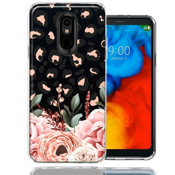 MUNDAZE Case For LG Stylo 5 Classy Blush Peach Peony Rose Flowers Leopard Phone Cover