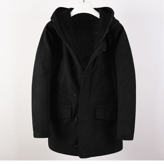 M-4X Plus Size Sueded Jackets for Men Big & Tall Fleece Lined Coats Long Sleeve Button-Down Solid Thermal Warm Winter Jacket with Pockets and Hoodies