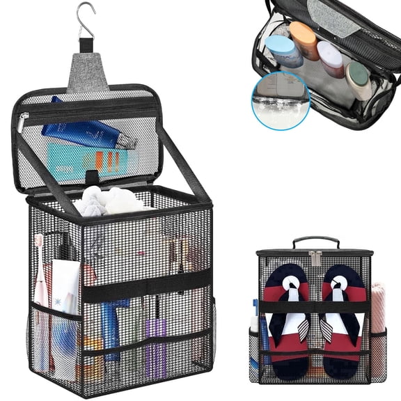Godery Shower Bag with Hook Portable Caddy, Mesh Shower Caddy Hanging Portable for College Dorm, Bathroom, Gym, Camp, Travel,for Women Men