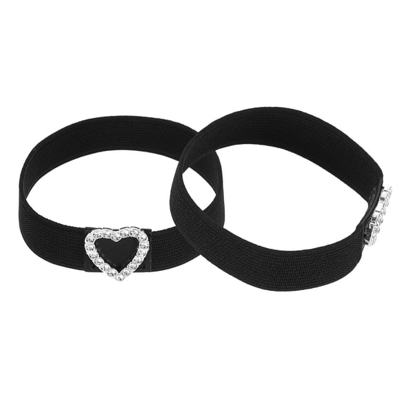 1 Pair High Heels Shoe Straps Shoe Band, Black, Heart Rhinestone