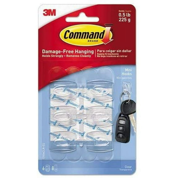 Command Mini Adhesive Hooks Set - Clear, Painted Finish, Plastic - 6 Pack (Set of 2)