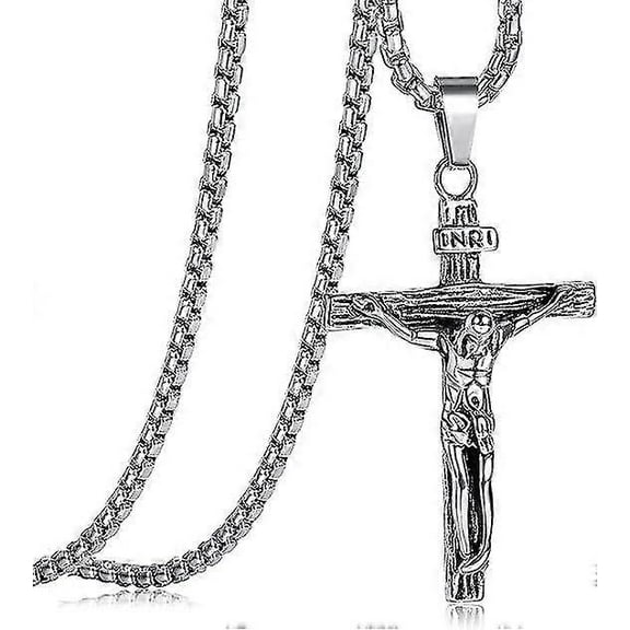 Cross Pendant Necklace Men Women Stainless Steel Crucifix Jesus Necklace With Venetian Chain 24" Silver/gold/black Religious Jewelry Gift - SNNGV
