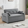 thumbnail image 4 of 55.2" Pull Out Sleep Sofa Bed with Side Storage Pocket Convertible Velvet Loveseat Sofa Sleeper with Dual USB Port and Cup Holder Adjustable Backrest for Living Room Apartments grey, 4 of 9
