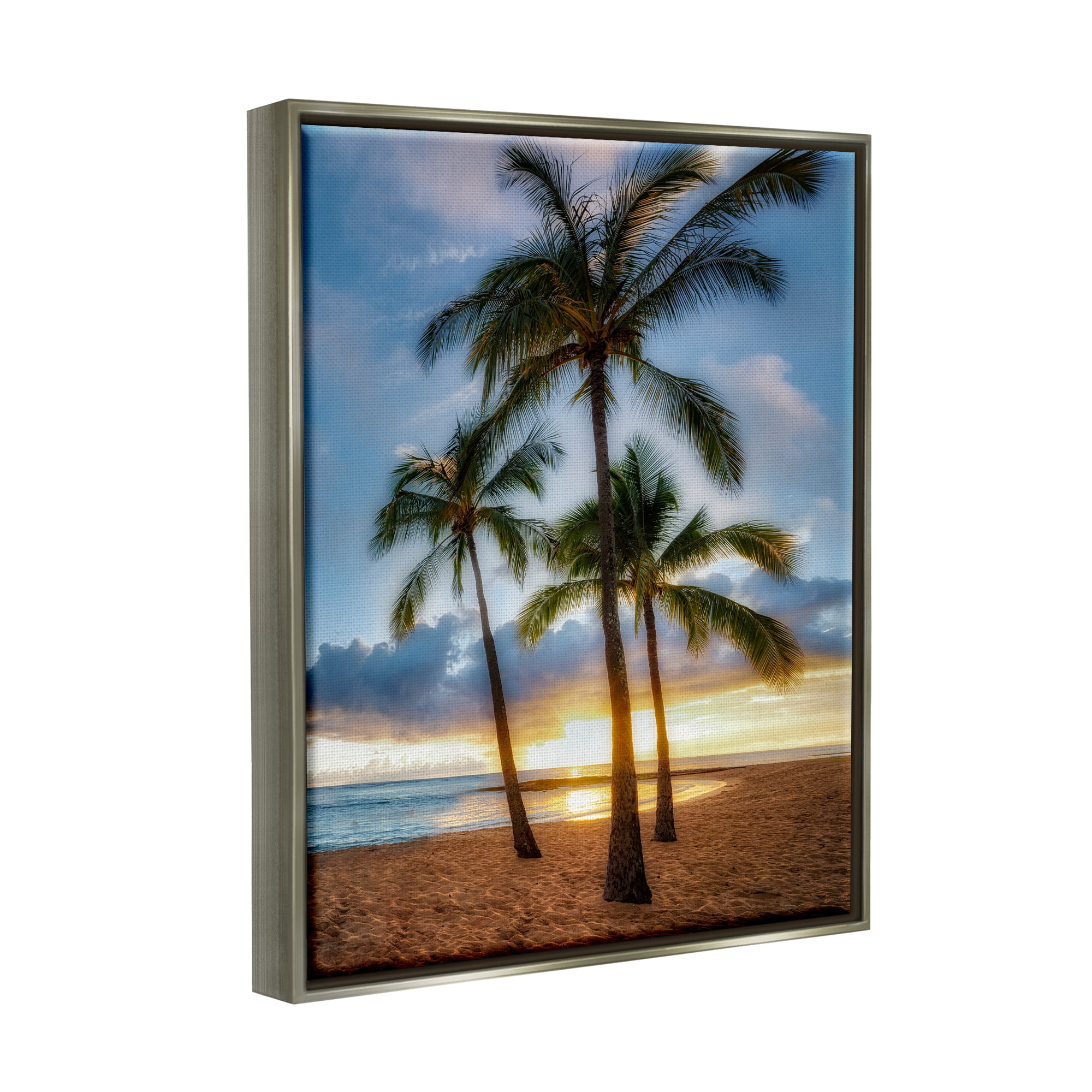 Stupell Industries Palm Trees Tropical Beach Cove Coastal Photography Gray Floater Framed Art Print Wall Art