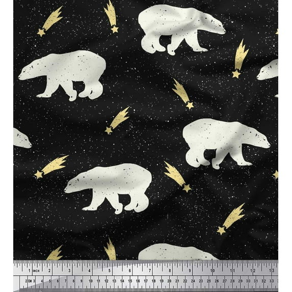 Soimoi Black Heavy Canvas Fabric Falling Star & Polar Bear Animal Print Fabric by Yard 58 Inch Wide