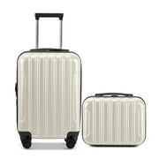 Zimtown 2 Piece Luggage Set, 20" Carry-On Expandble ABS+PC Luggage Hardside Lightweight Suitcase, 14" Mini Cosmetic Cases, Beige