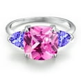 thumbnail image 3 of Gem Stone King 10K White Gold Pink Created Sapphire and Blue Tanzanite Engagement Ring for Women | 5.60 Cttw | Cushion 10MM | Gemstone September Birthstone | Size 9, 3 of 6