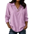 thumbnail image 2 of Asxite Womens Fall Tops Solid Casual Lapel Collar Button Down Long Sleeve Shirts, 2 of 6