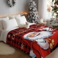 thumbnail image 3 of Santa Claus Merry Christmas Flannel Blanket for Bed,Travel and Camping, Xmas Snowflake Red Plaid Super Soft Cozy Blanket for All Seasons 50"x60", 3 of 9