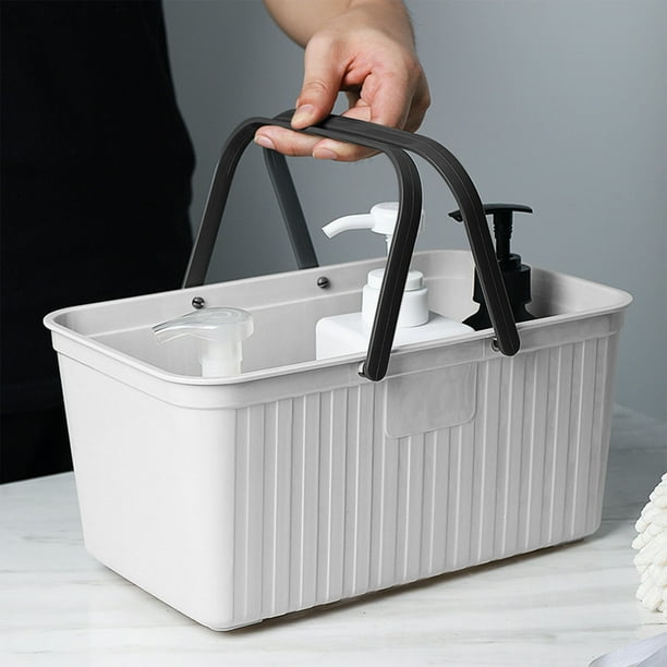 Cesta portátil para artículos de tocador, organizador de plástico para baño con orificios de drenaje para la ducha y organización de cosméticos, asas antideslizantes para facilitar su