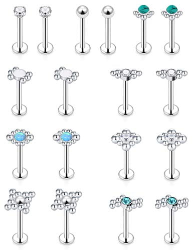 Vsnnsns 16G Cartilage Earrings Tragus Earrings Studs for Women Stainless Steel Cubic Zirconia Stud Earrings Forward Helix Hoop Earrings Piercing Jewelry for Women 25PCS