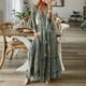 thumbnail image 1 of Vestido De Mujer Bohemio vestido largo botón dama Maxi vestido estampado manga acampanada traje de playa Cgtredaw Verde M para Mujer, 1 of 6