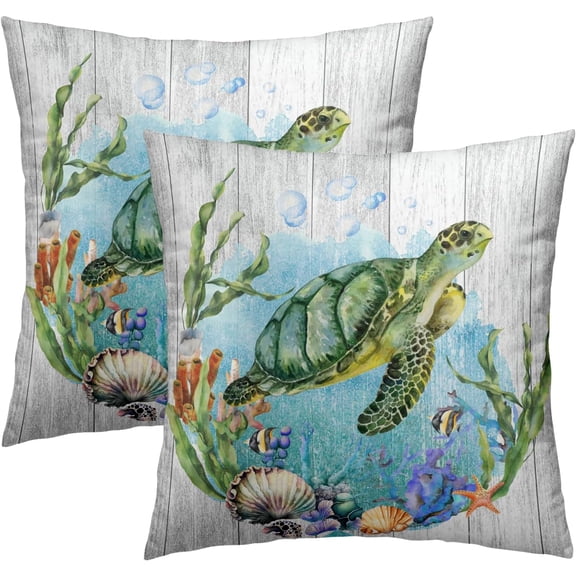 Sea Turtle Throw Pillow Covers 16X16 Inch Set of 2 Starfish Coral Outdoor Decorative Cushion Cases for Couch Sofa Bed Home Living Room