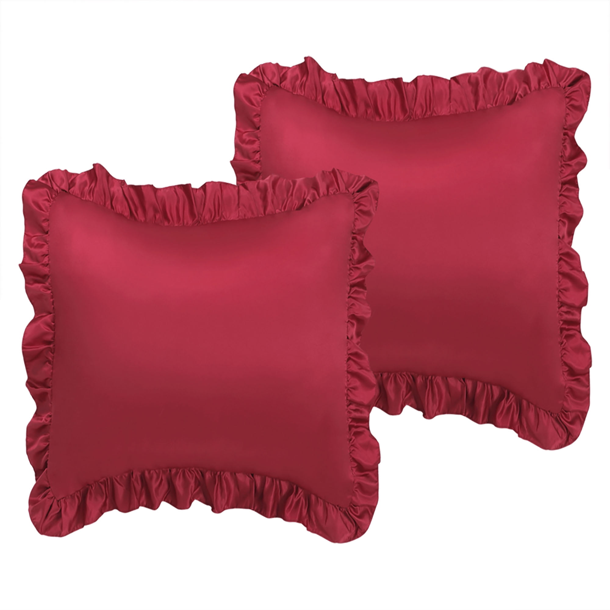 PiccoCasa Silky Satin Pillowcases with 3" Ruffled, 2pcs 26"x26" Burgundy