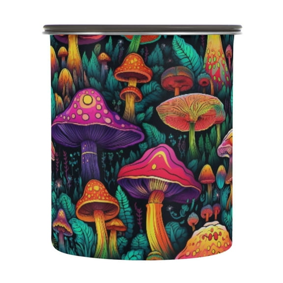 Neon Mushroom Airtight Coffee Bean Canister 30oz Food Storage Containers with Lids For Gournd, Tea, Sugar, Flour, Rice, Cereal, Candy Cookie Jar