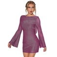 thumbnail image 3 of Women's Backless Flounce Sleeve Sparkling Mesh Mini Dress, 3 of 5