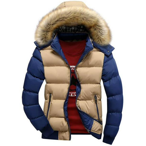 Winter Puffer Quilted Jacket Outwear, Men S Winter Puffer Coat Warm Faux Fur Hooded Jacket